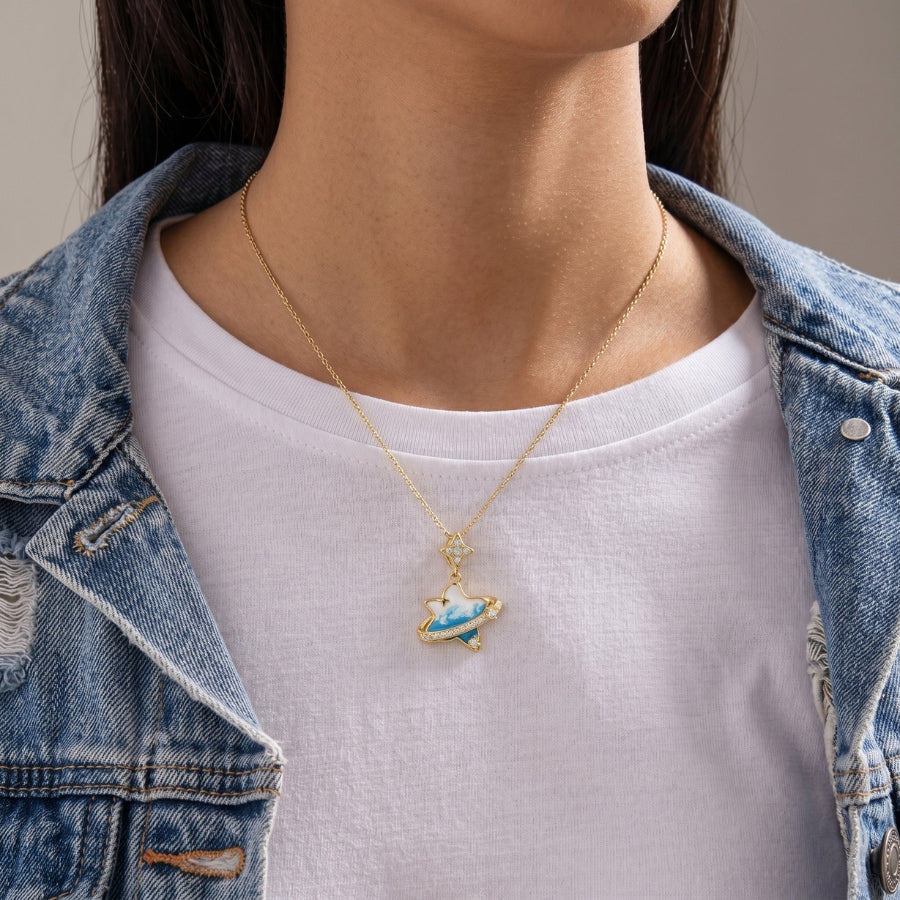 Blue Star Planet Pendant Necklace