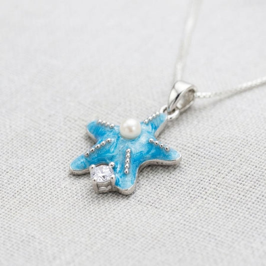 Blue Starfish & Pearl-Style Pendant Necklace — photo 1