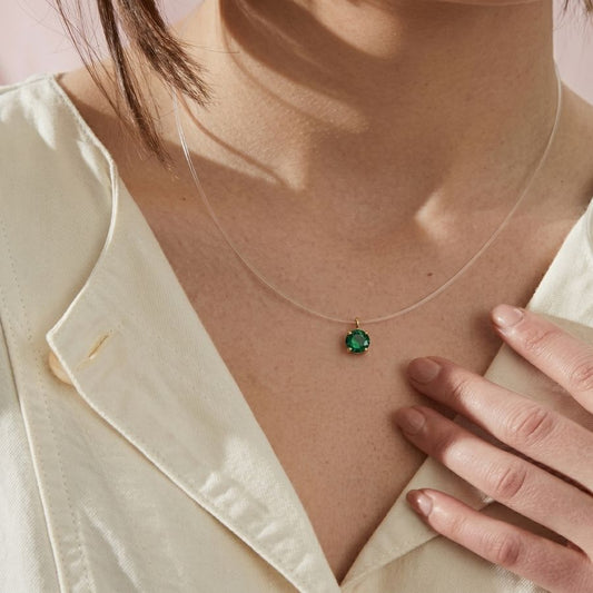 Invisible Solitaire Necklace — Green / Gold-tone — photo 1