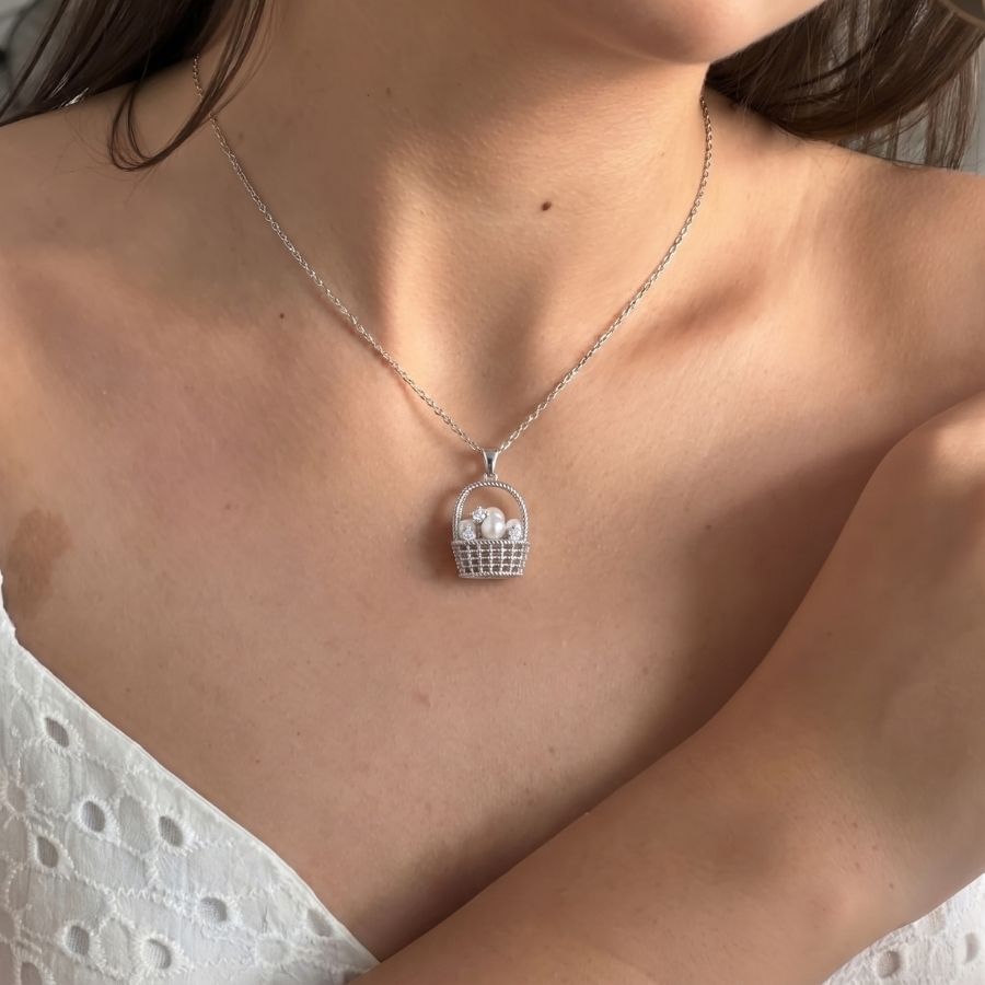 Pearl-Style Basket Pendant Necklace — photo 4