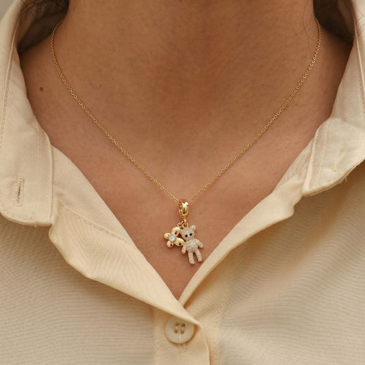 Teddy Bear & Flower Charm Necklace — photo 1