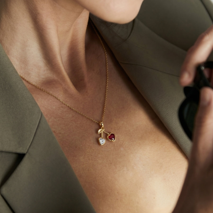 Twin Heart Cherry Pendant Necklace