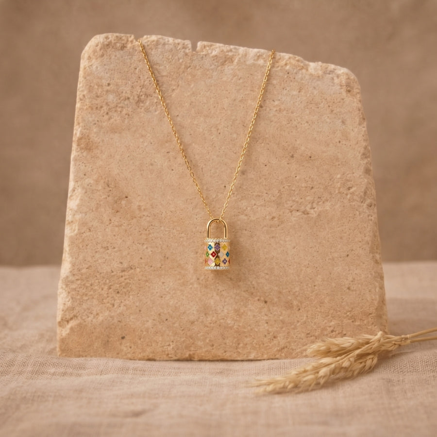 Multicolour Flower Lock Pendant Necklace