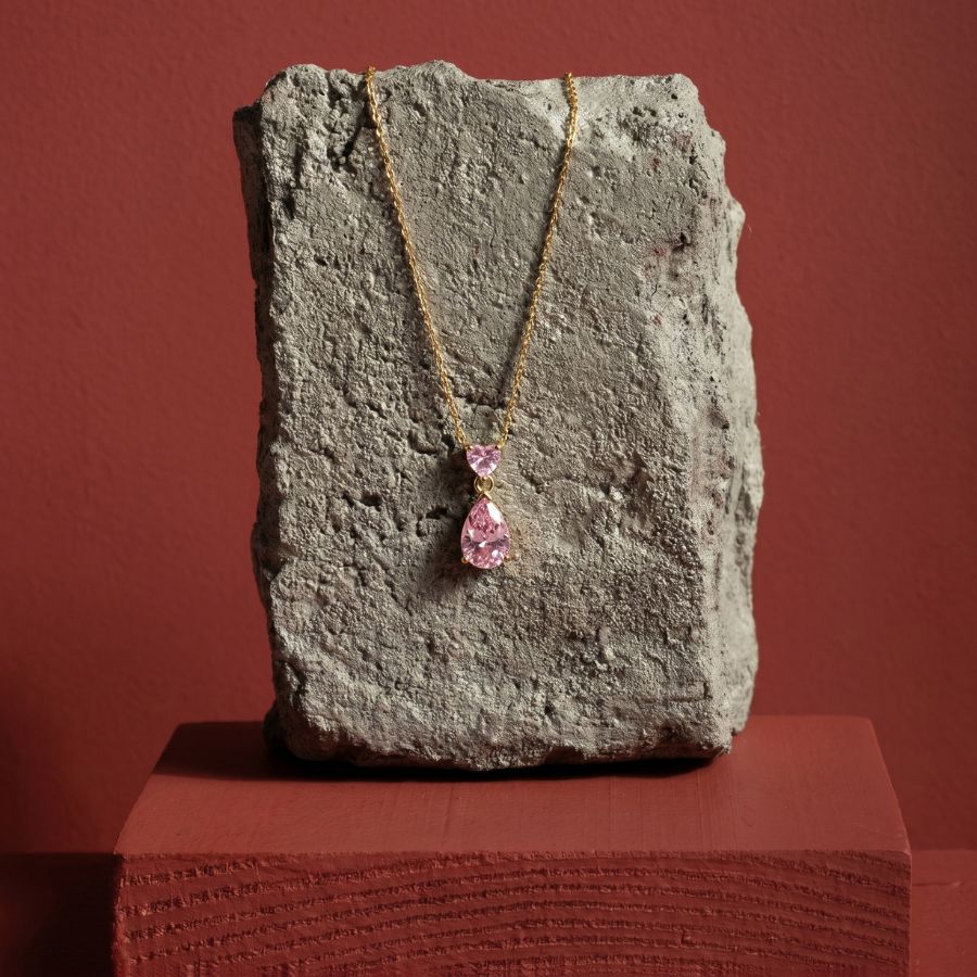 Pink Heart & Teardrop Pendant Necklace