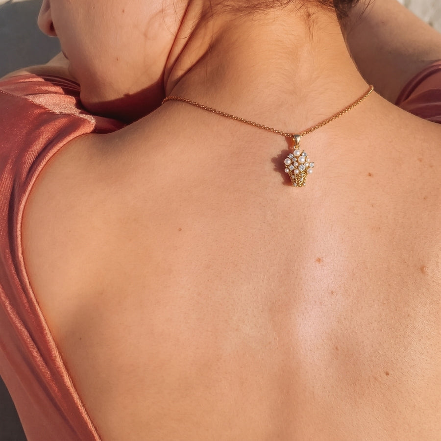 Pearl-Style Bouquet Basket Necklace