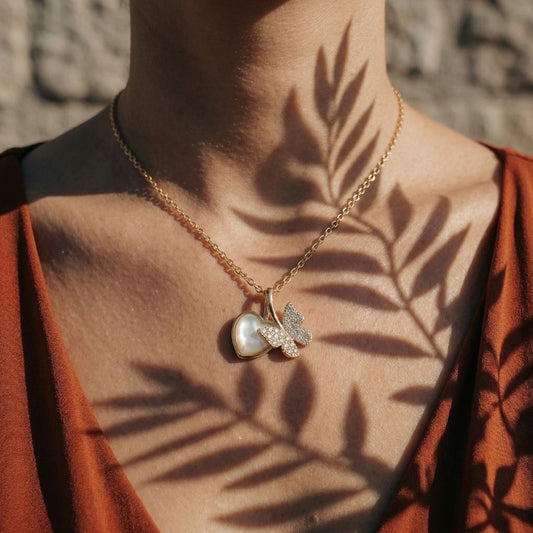 Butterfly Heart Charm Necklace