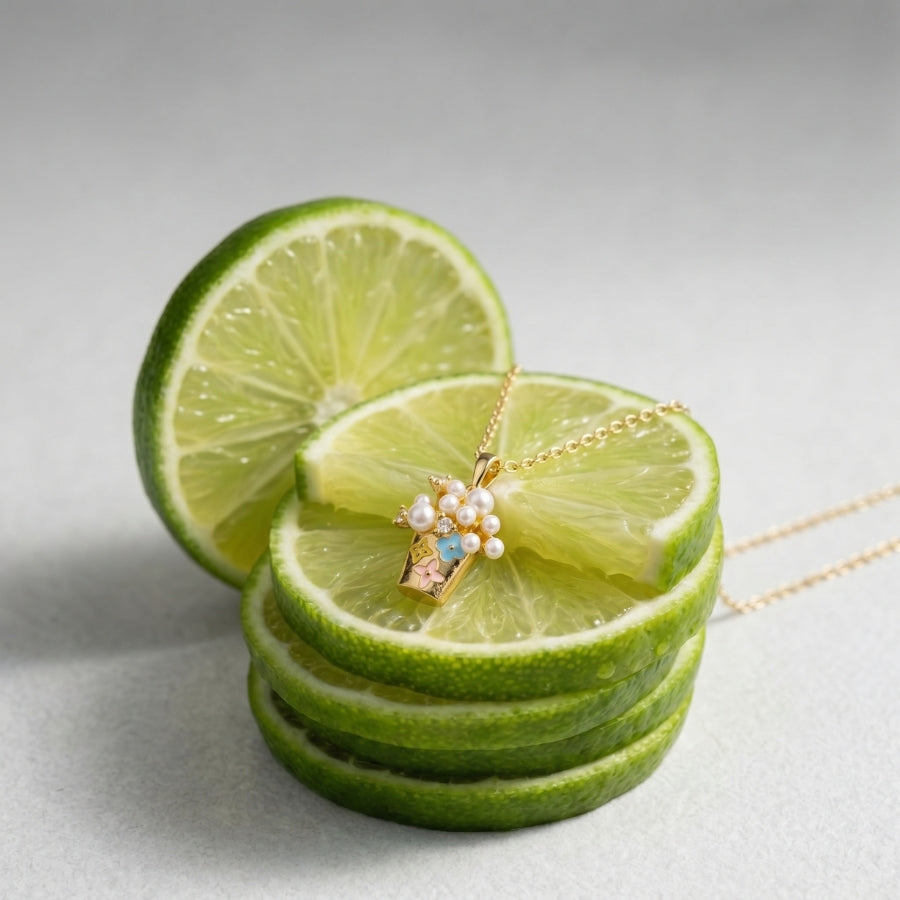 Turquoise Flower Pot Pendant Necklace