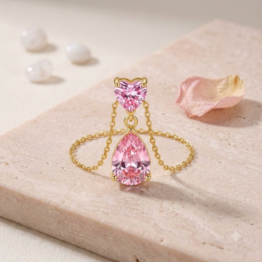 Pink Heart & Teardrop Pendant Necklace