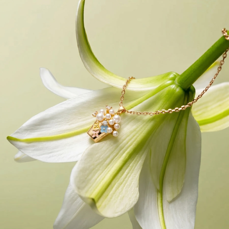 Turquoise Flower Pot Pendant Necklace