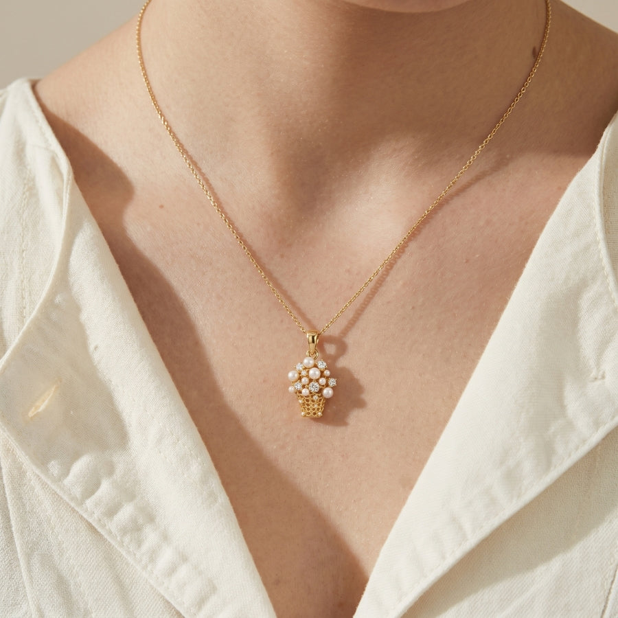 Pearl-Style Bouquet Basket Necklace