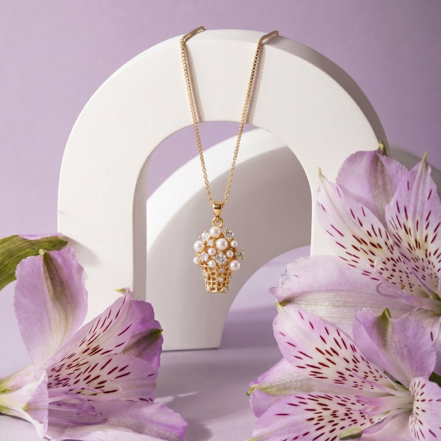 Pearl-Style Bouquet Basket Necklace