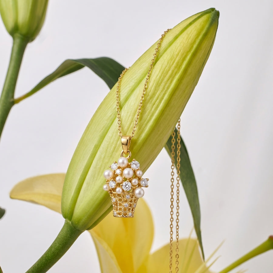 Pearl-Style Bouquet Basket Necklace