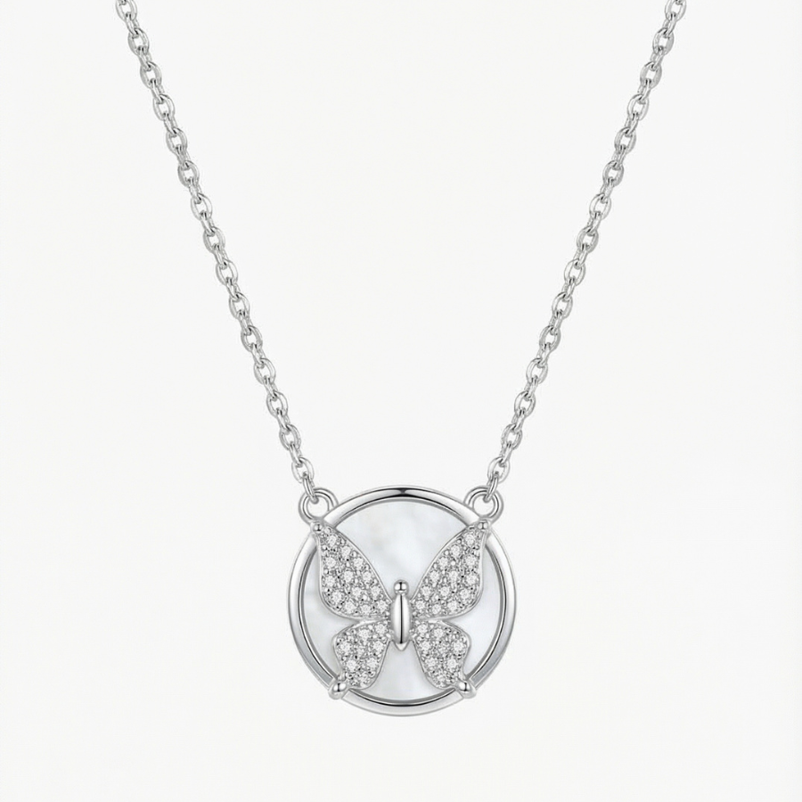 Round Butterfly Necklace & Dangle Hoop Earrings Combo Set