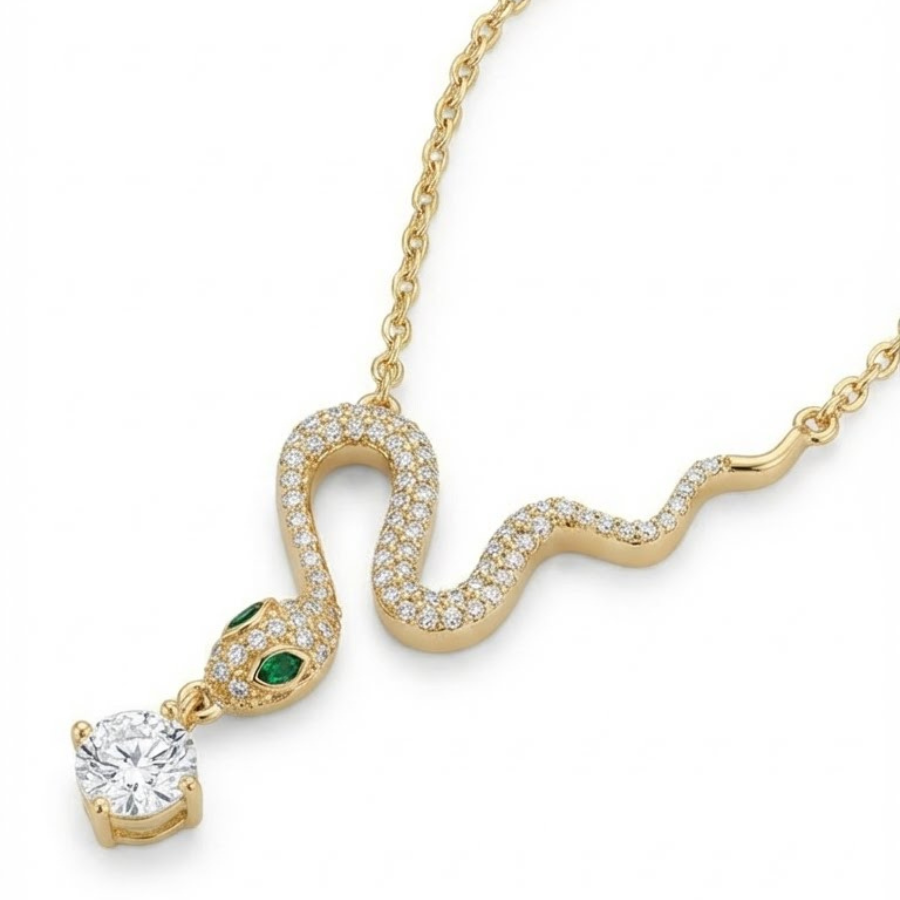 Dainty Green Eye Snake Necklace