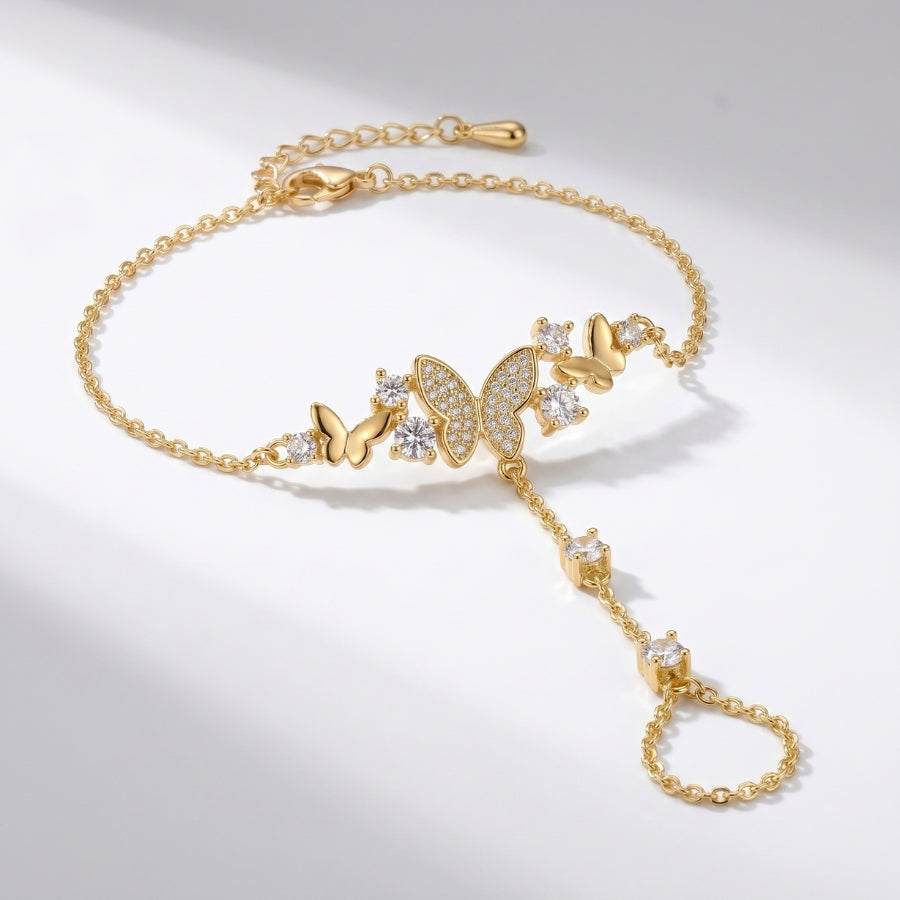 Link With Diamond Hand Chain - Gold