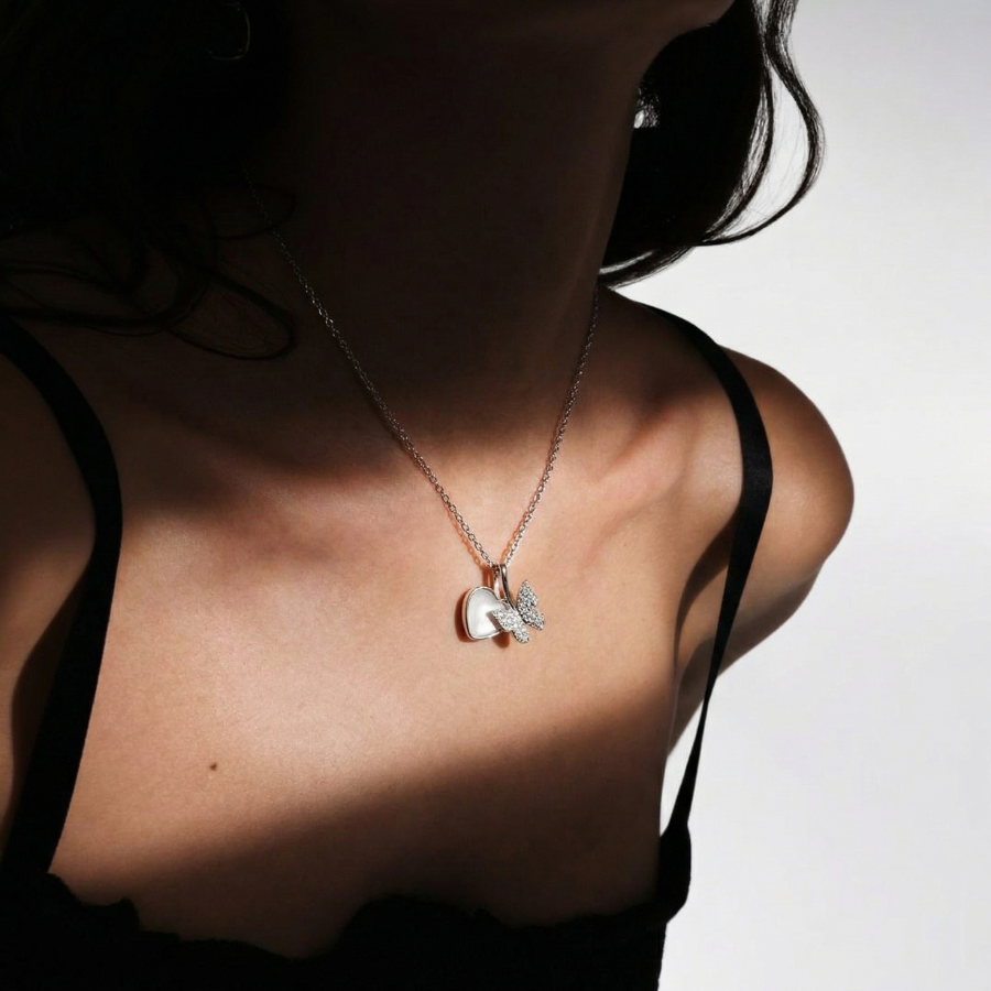 Butterfly Heart Charm Necklace