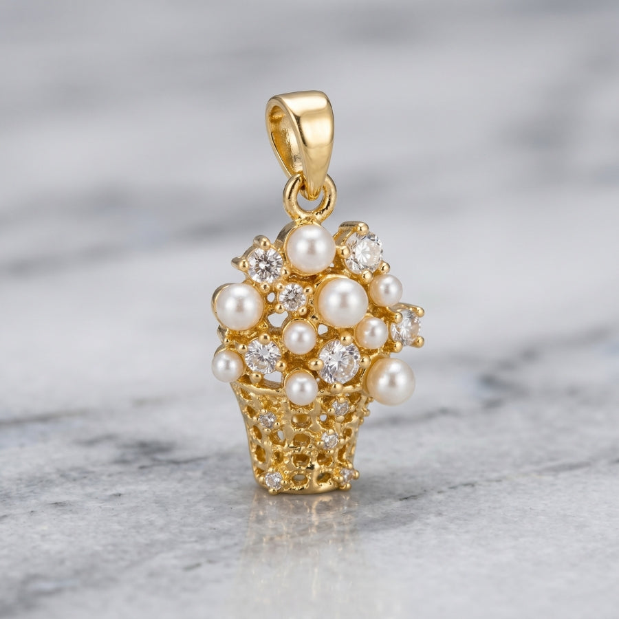 Pearl-Style Bouquet Basket Necklace