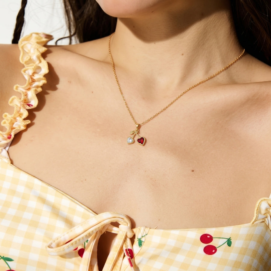 Twin Heart Cherry Pendant Necklace
