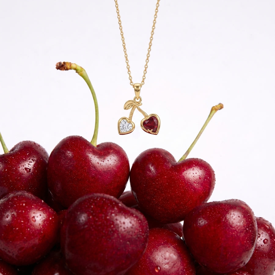 Twin Heart Cherry Pendant Necklace