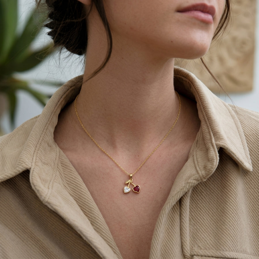Twin Heart Cherry Pendant Necklace