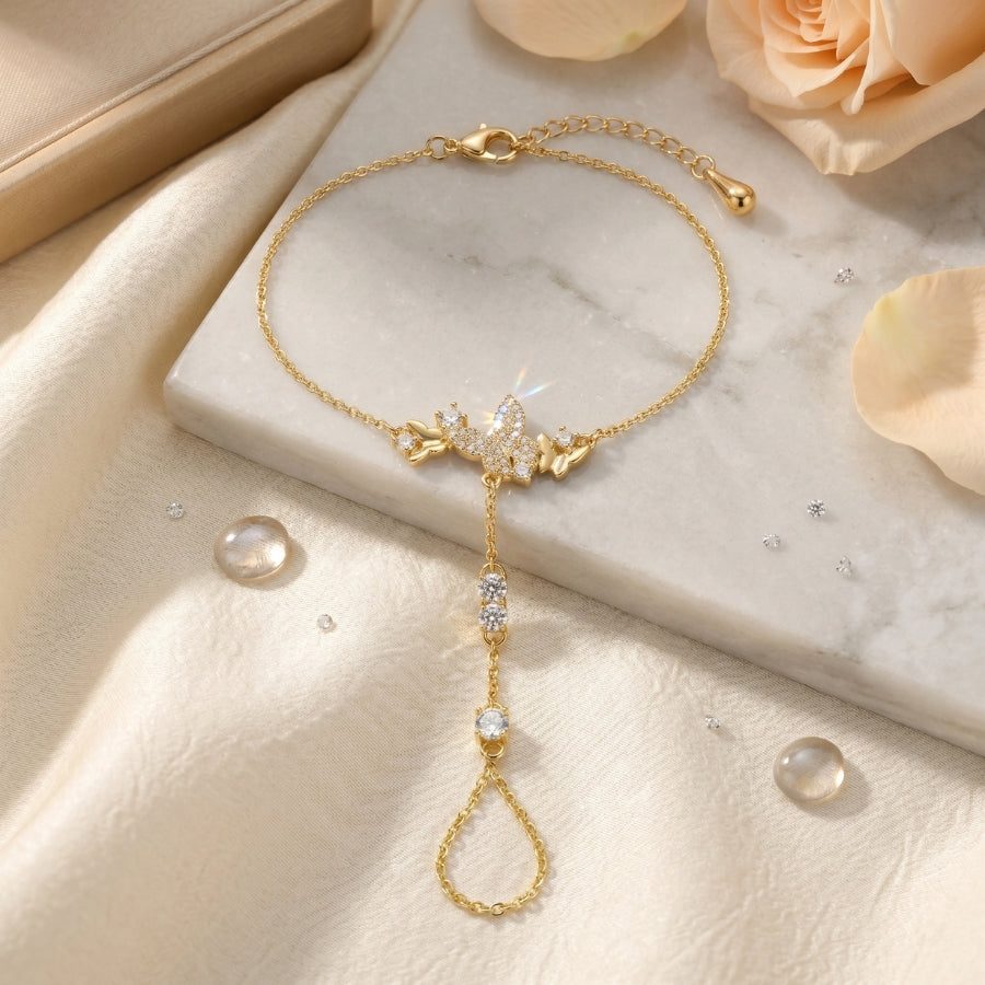 Butterfly With Diamond Hand Chain - Gold