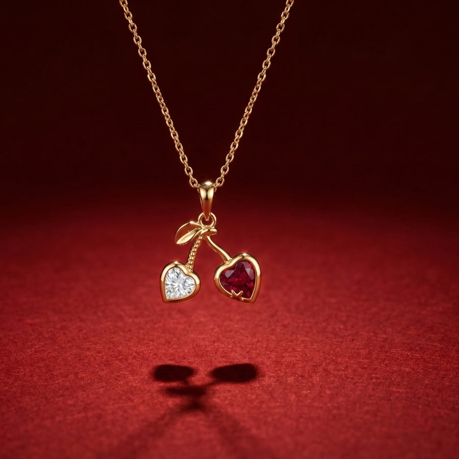 Twin Heart Cherry Pendant Necklace