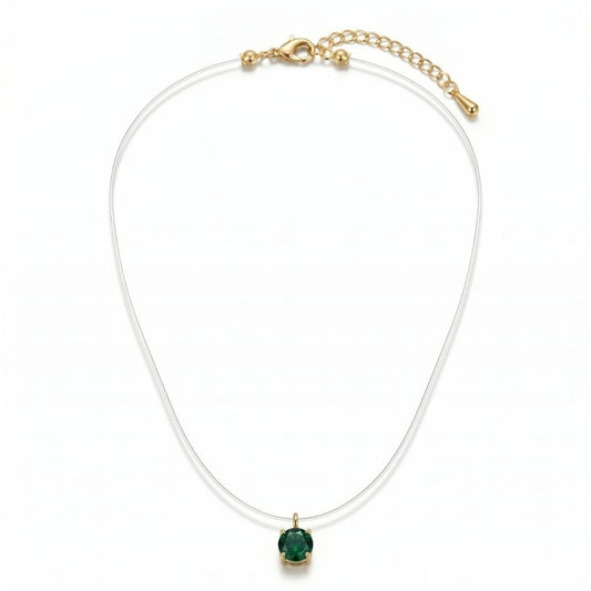Invisible Solitaire Necklace — Green / Gold-tone — photo 2