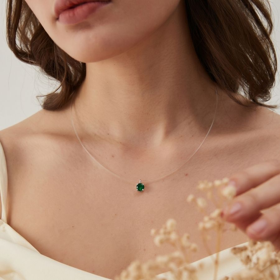 Invisible Solitaire Necklace — Green / Silver-tone — photo 4