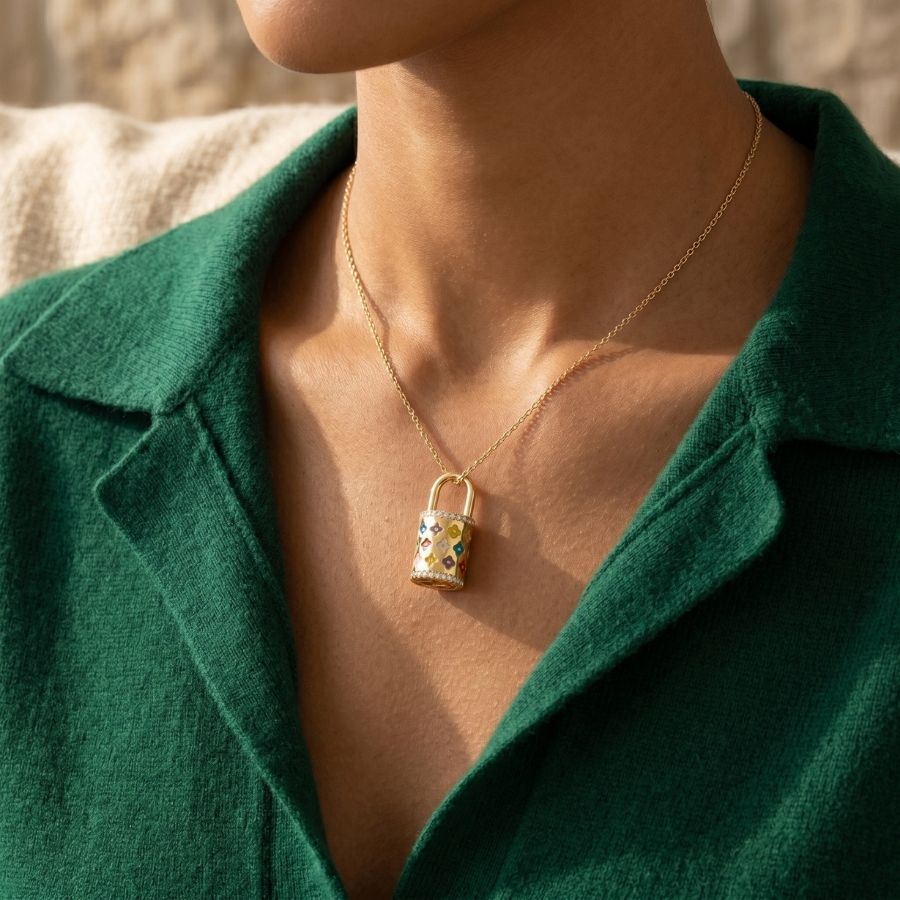 Multicolour Flower Lock Pendant Necklace — photo 4