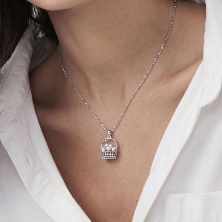 Pearl-Style Basket Pendant Necklace — photo 1