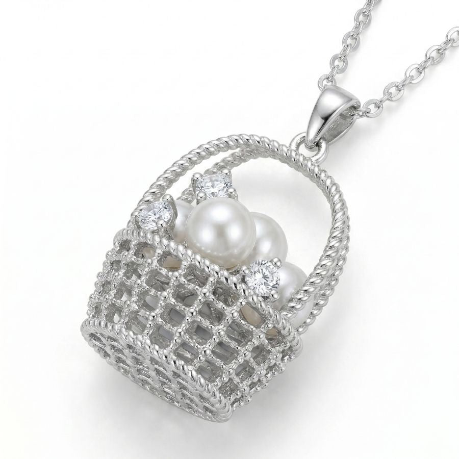 Pearl-Style Basket Pendant Necklace — photo 3