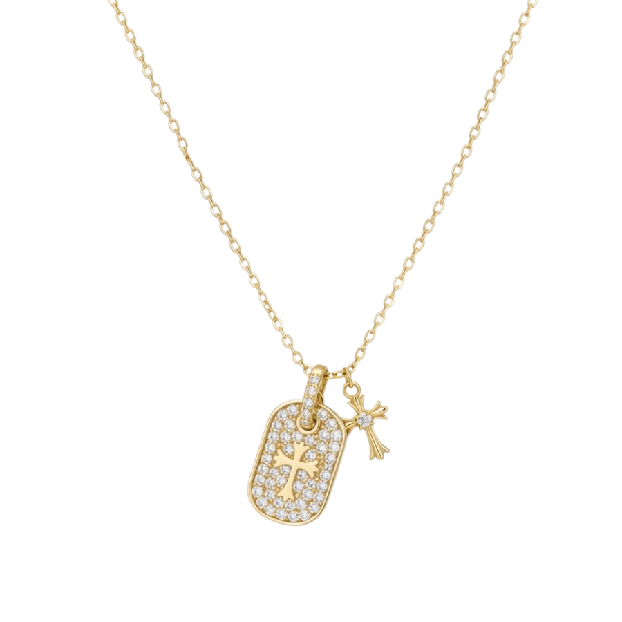 Crystal Cross Tag Necklace